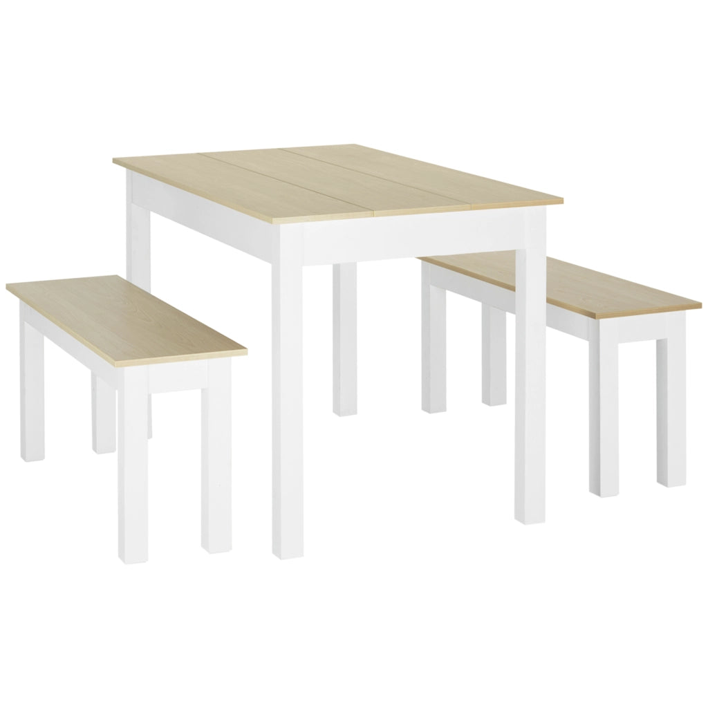 Tavolo da Pranzo Allungabile con 2 Panche ¨C Zephmum ¨C Legno Massello Effetto Rovere 120x60x75 cm