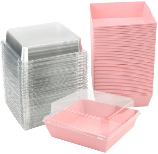 Dizionario per 100 pezzi - Smalto idrorepellente e oleorepellente - Coperchi trasparenti - Scatole da dessert in carta - Coperchi elevati - Scatole per torte