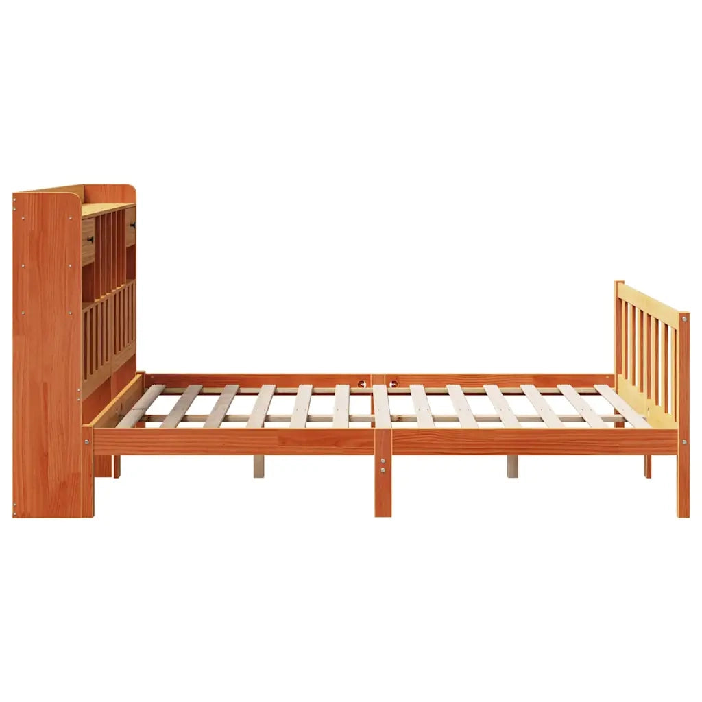 Letto Libreria senza Materasso Marrone Cera 150x200 cm in Pino 3321762