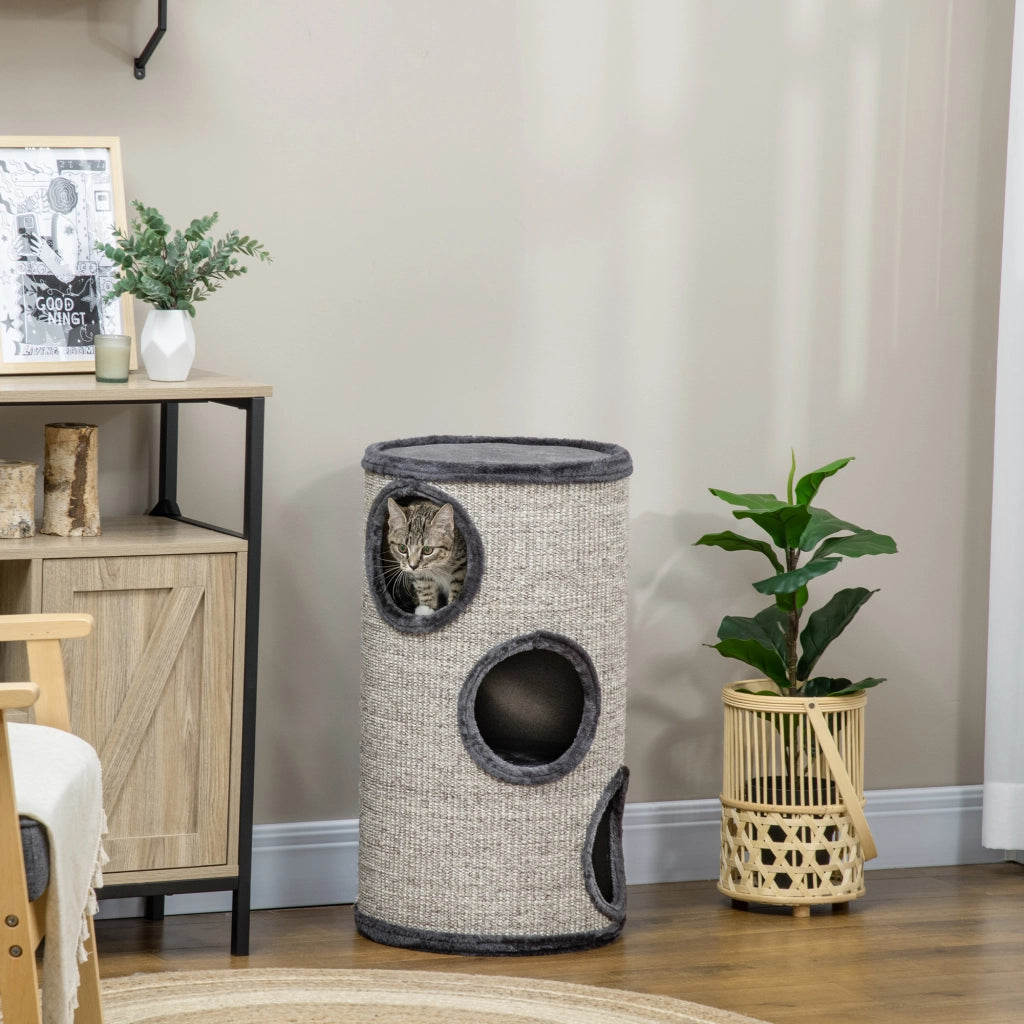 Casetta per Gatti a 3 Livelli con Tiragraffi in Sisal ¨C Zephmum ¨C Grigio, ?38x70cm