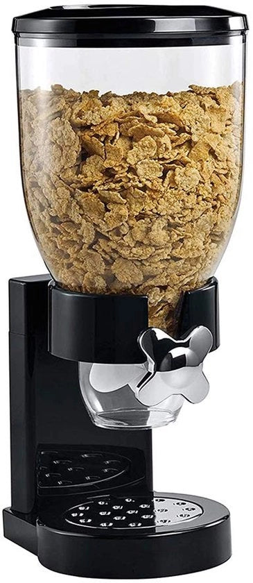 Dispensatore di cereali in plastica - adatto per granaglie e avena - 1x dispensatore singolo - 19x14,5x40 cm - conserva alimenti freschi - dispensatore di granaglie