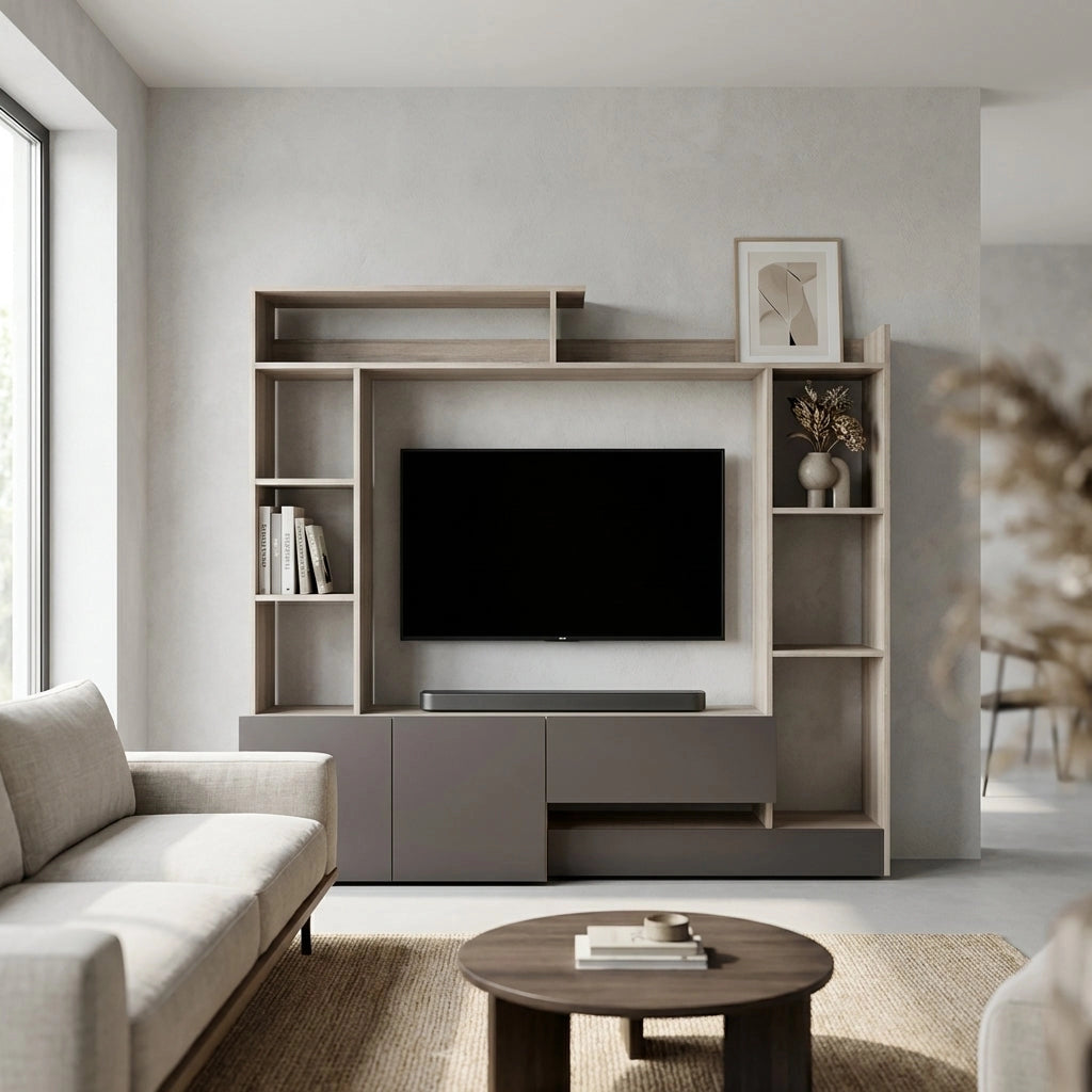 Parete Attrezzata per Soggiorno in Legno Composito cm 180x40x165 - THEO