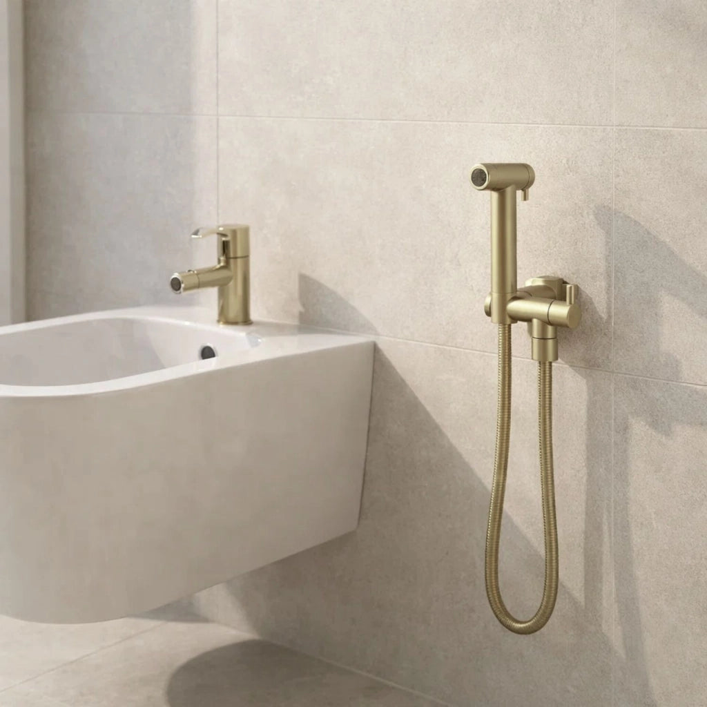 Idroscopino wc doccetta ottone portatile shutoff monogetto con leva ogomondo kit *** finitura- oro matt satinato tond...