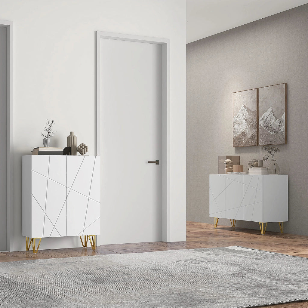 Armadio con Ripiani e Ante ¨C Minimal ¨C 120x40x75 cm, Bianco e Oro