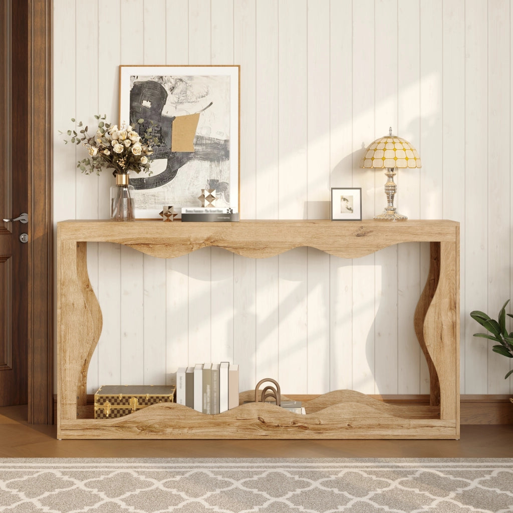 Consolle a 2 ripiani con struttura aperta per ingresso e soggiorno in truciolare 160.5×30×86.5 cm naturale