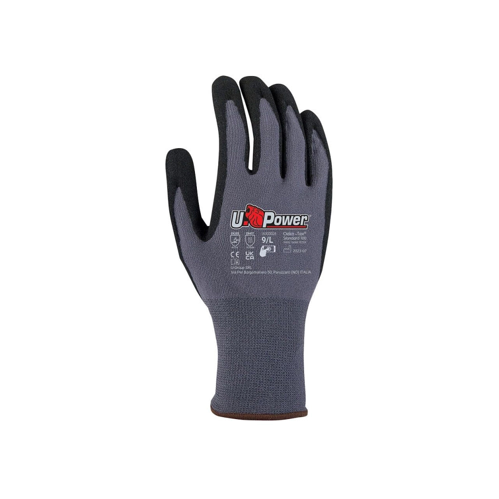 U-Power GUANTI DA LAVORO MERENGUE IN NYLON/NA2 TECHNOLOGY Col. Grigio/Nero  tg. 9 12.00 paia