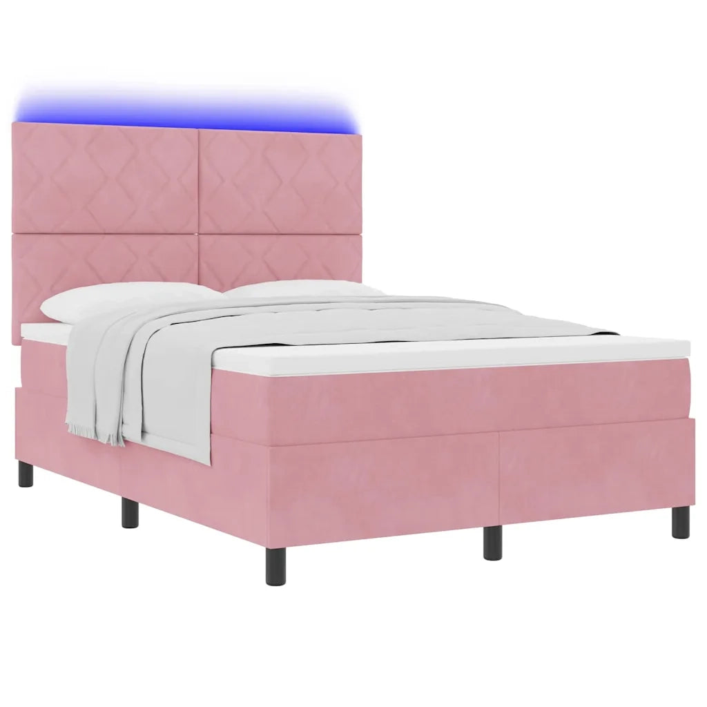 Letto a Sorgente LED con materasso Rosa 160 x 200 cm Tessuto