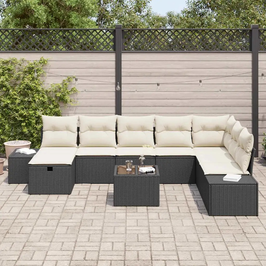 Set Divano da Giardino con cuscino 9 pcs Nero polyrattan 3359436