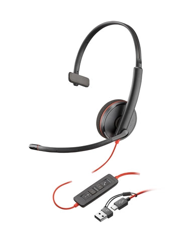 HP Poly Cuffie Poly Blackwire 3220 stereo USB-C + adattatore USB-C/A (sfuse)