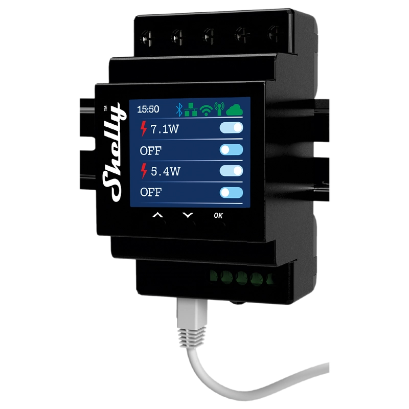 Shelly PRO 4PM. Rel√® WiFi. LAN Bluetooth. 4 Canali. guida DIN. controllo apparecchi ad uso residenziale e commerciale