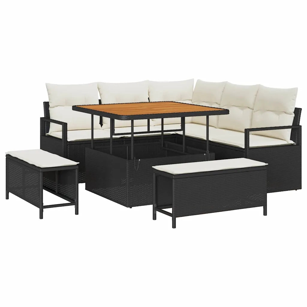 Set Divano da Giardino con cuscino 8 pcs Nero polyrattan