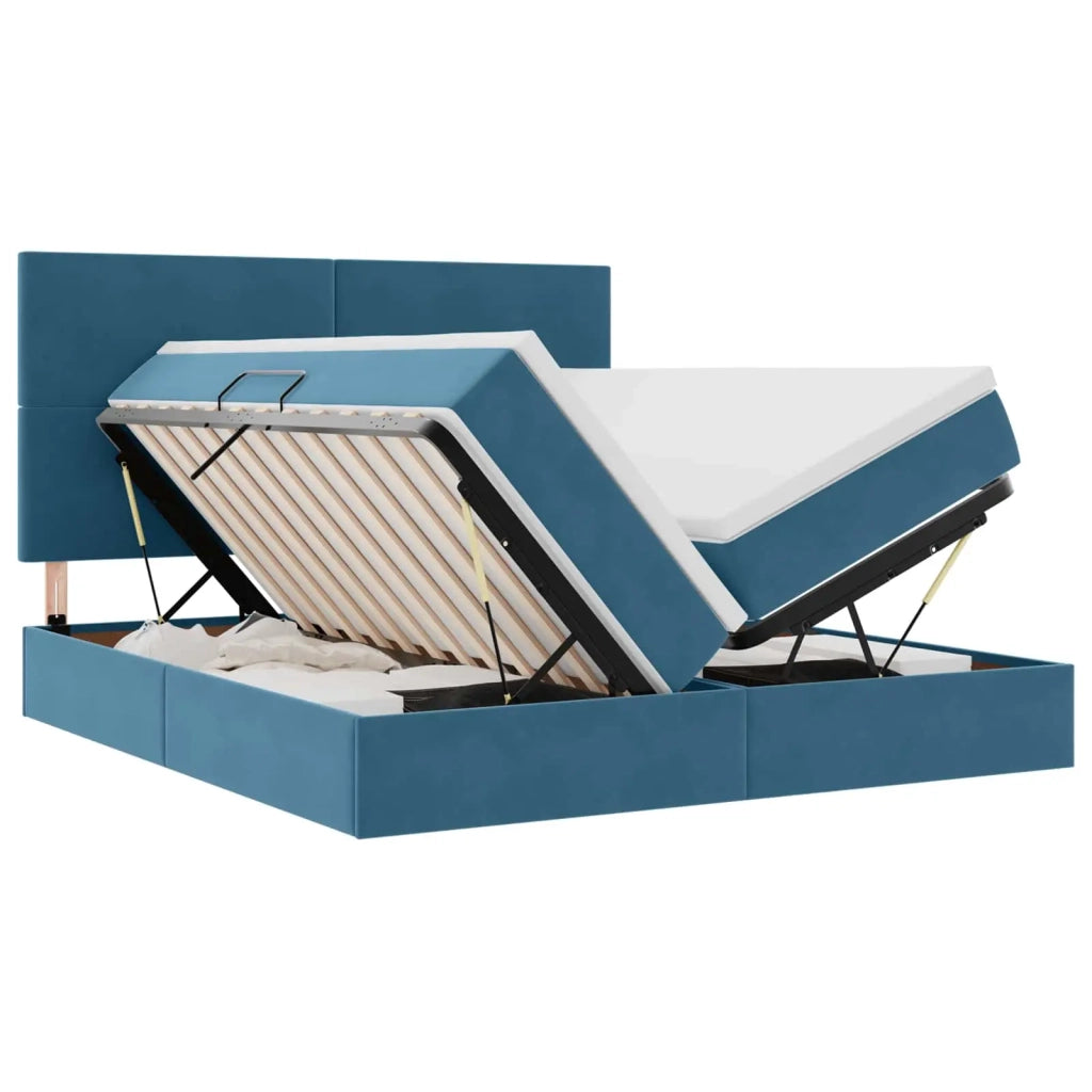 Letto con luci a strisce a LED Blu Scuro 180 x 200 cm Velluto