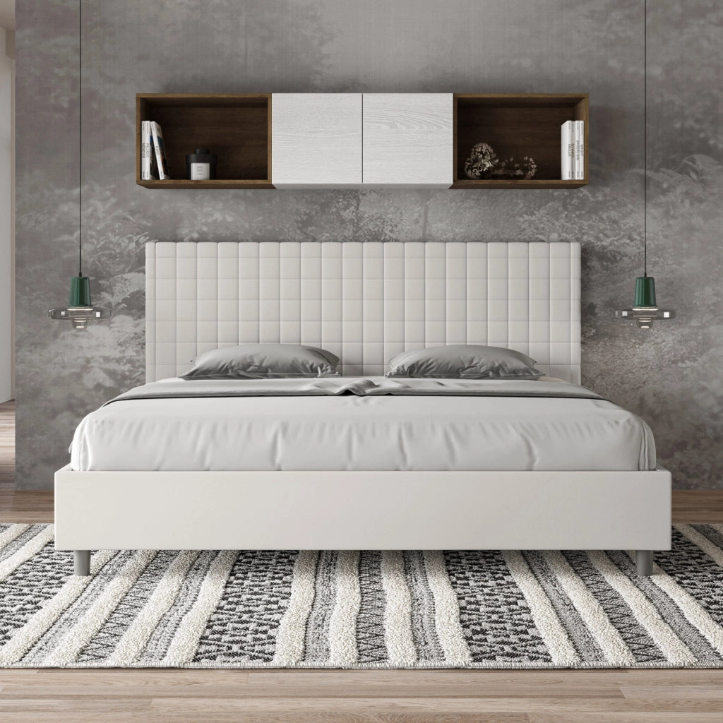 BS COM Letto matrimoniale king size con rete imbottito 190x200 similpelle bianco