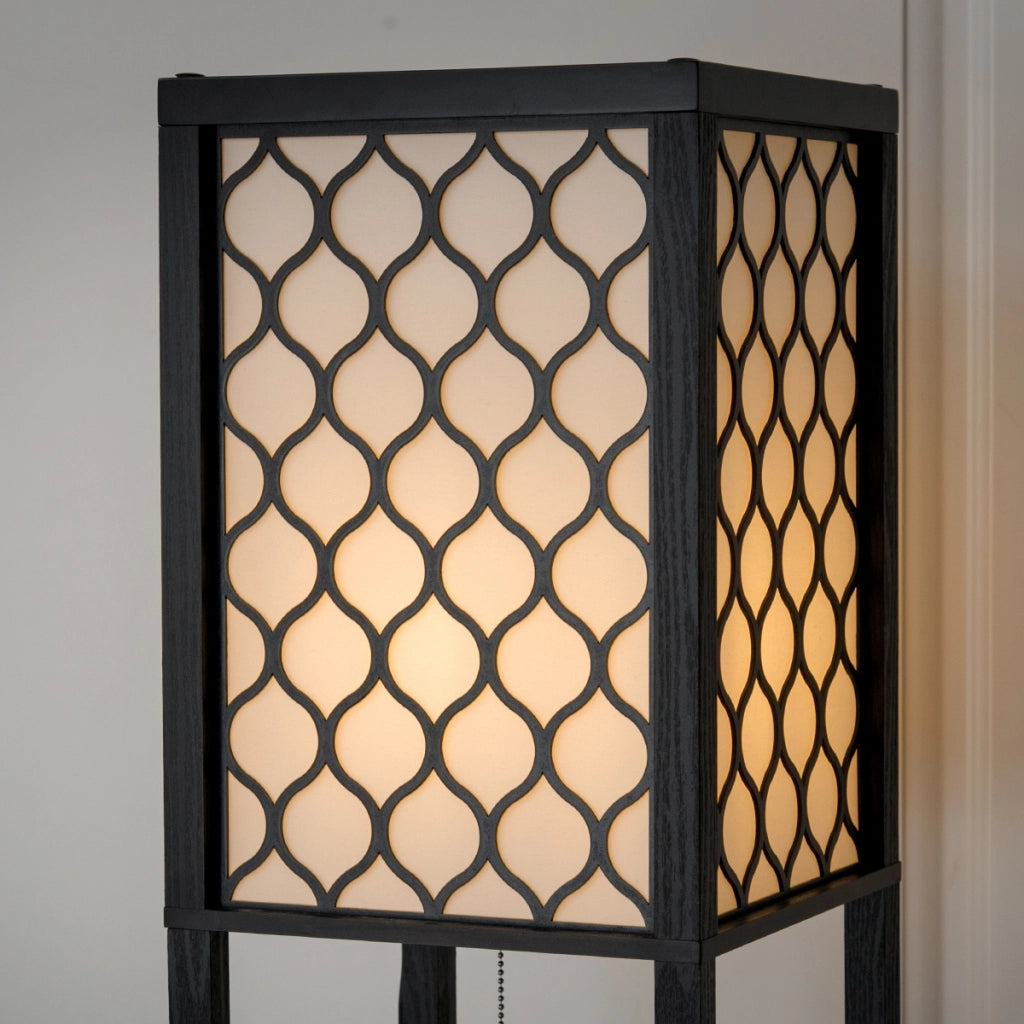 Lampada con scaffale di legno-Mensole Organizer con lampada per salone e camera da letto, Nero