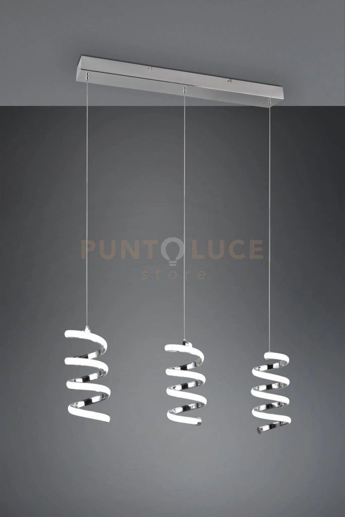 LAOLA SOSPENSIONE LED 24W 3750lm, 4000K 3 SPIRALI CROMATE DIMMERABILE CON INTERRUTTORE L. 70CM