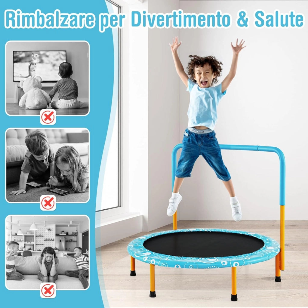 Trampolino Elastico per Bambini, Tappeto Elastico Pieghevole per Bambini con Copertura, Cuscinetti Antiscivolo e Maniglia, Ideale per Interno ed Esterno, Carico Massimo 150 kg