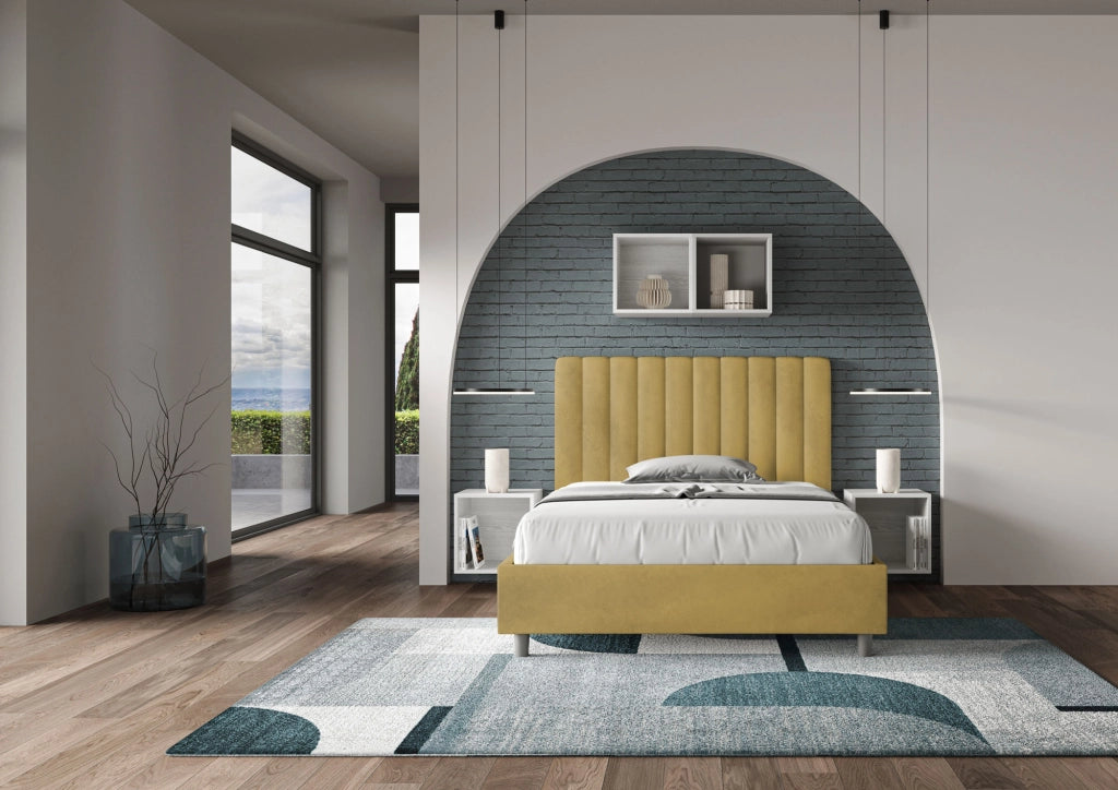 BS COM Letto una piazza e mezza contenitore imbottito 120x190 microfibra ocra