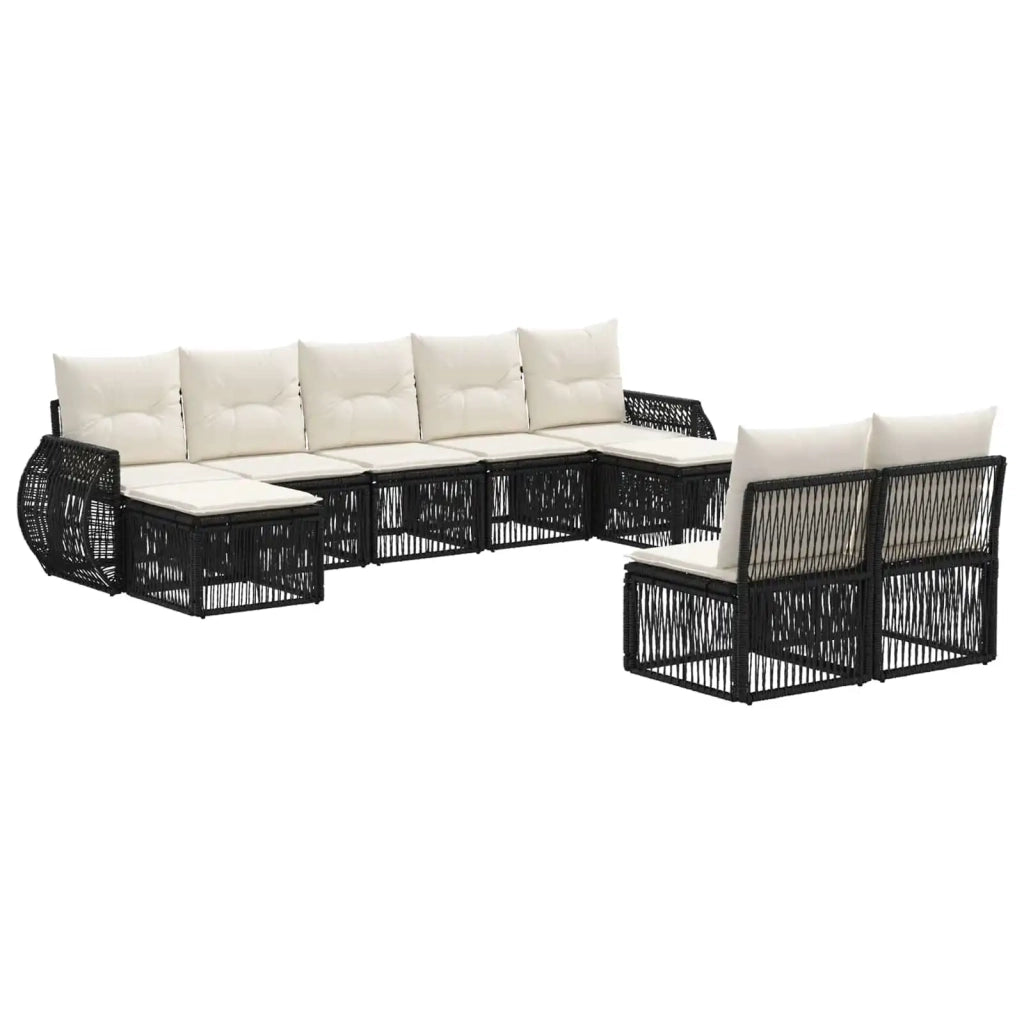 Set Divano da Giardino 9 pz Nero e Bianco Crema polyrattan 3435532