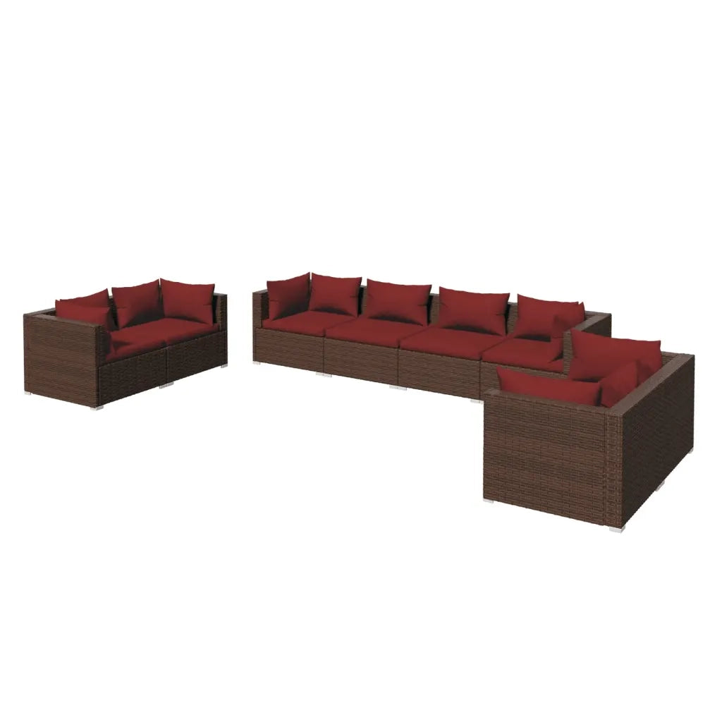 Set Divani da Giardino 8 pz con Cuscini in Polyrattan Marrone 3102283