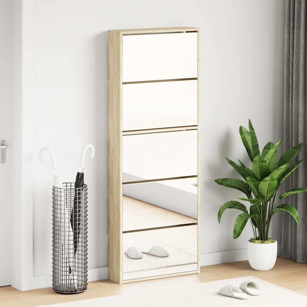 Scarpiera a 5 Strati con Specchio Rovere 63x17x169,5 cm 273937