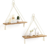 Set di assi appese a parete di 2 pezzi per decorazione con stile boho - assi di legno rustici per opzione di stoccaggio per camera da letto e soggiorno - display per piante e foto appese