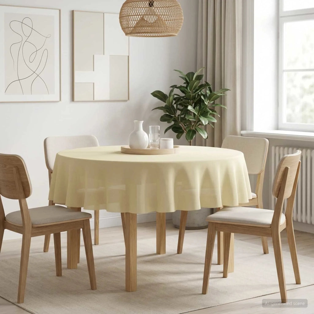 Tovaglia da Tavolo 5 pz Bianco Crema Ø 160 cm Poliestere 42040258