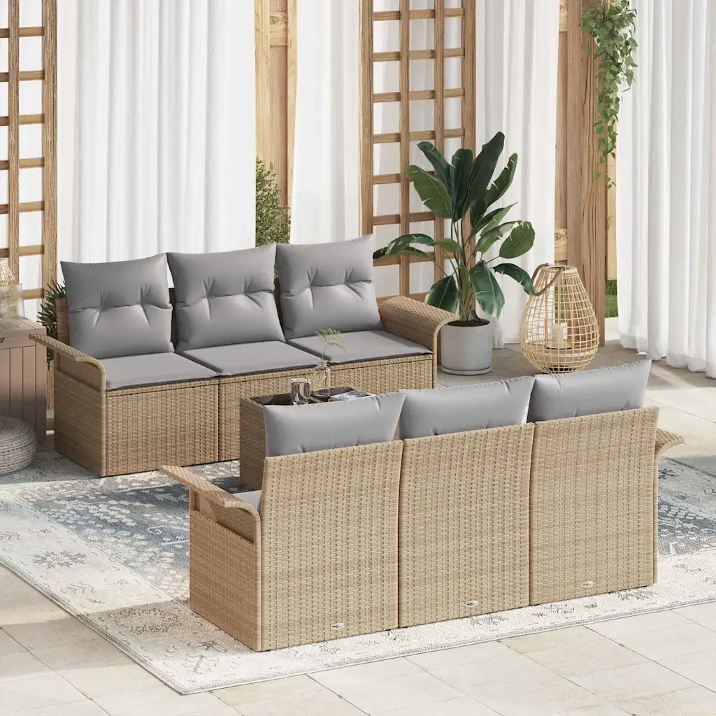 Set Divano da Giardino con cuscino 7 pcs Beige polyrattan 3345250