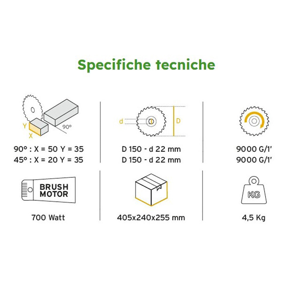 TRONCATRICE METALLI MATERIALI FERROSI DISCO ABRASIVO VELOCE 150mm 700W COMPA TRMA 150 700W