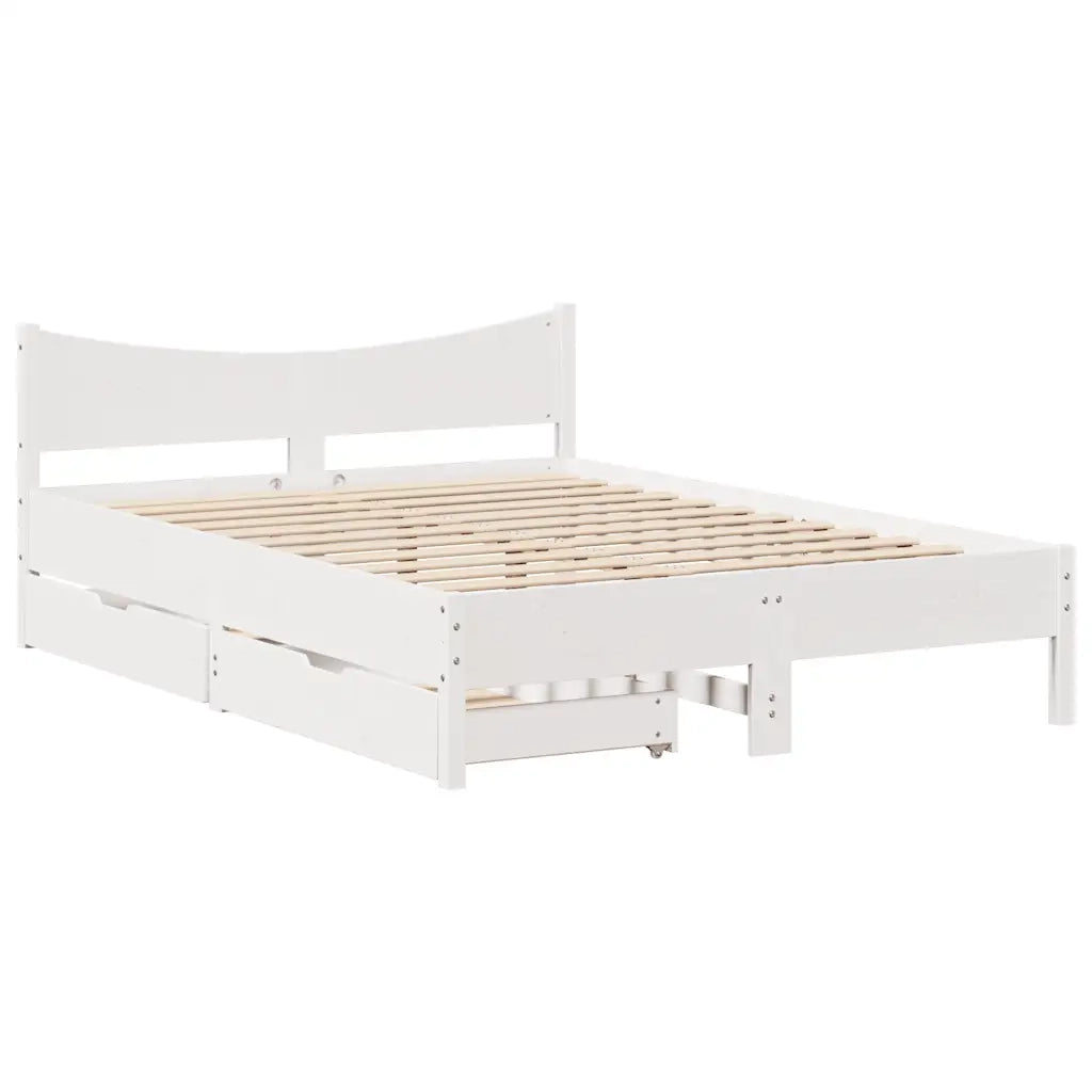 Giroletto con Cassetti Bianco 120x190 cm Legno Massello di Pino