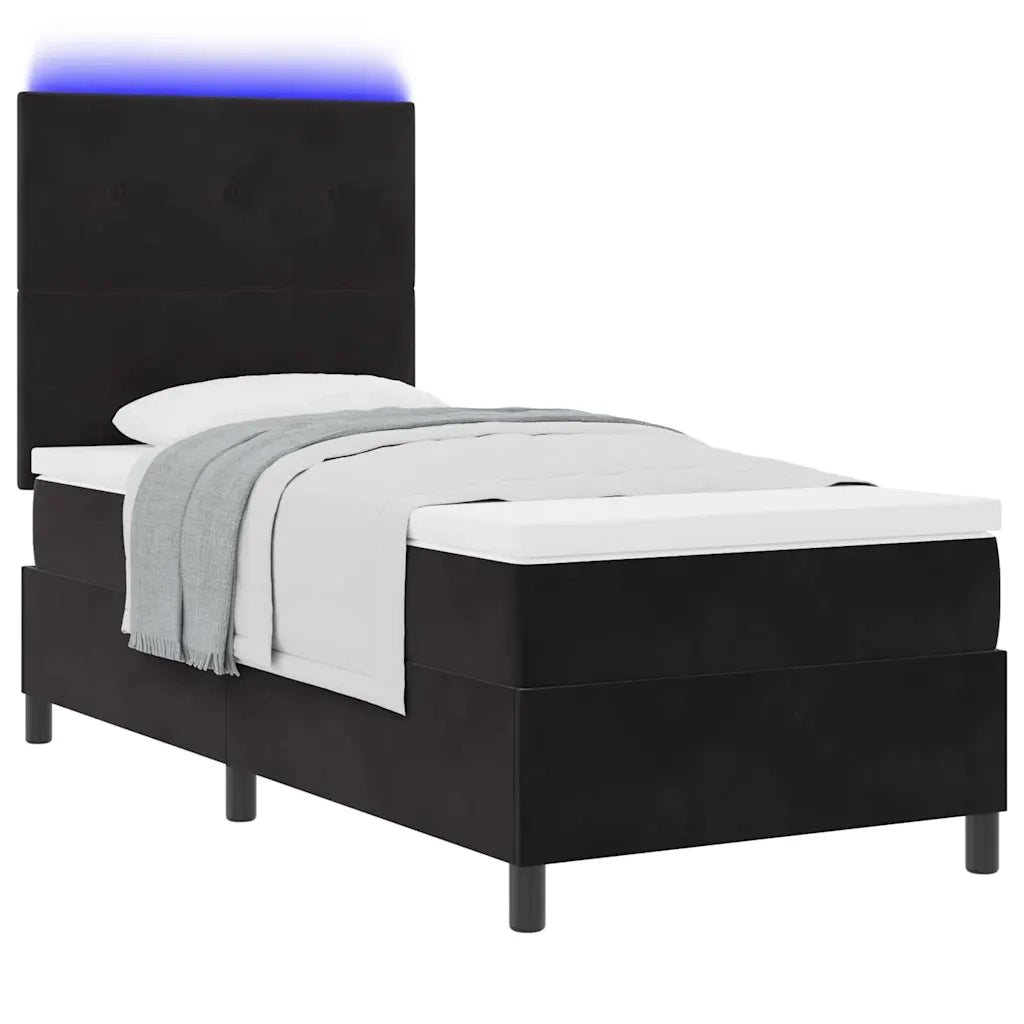 Letto a Sorgente LED con materasso Nero 80 x 200 cm Tessuto