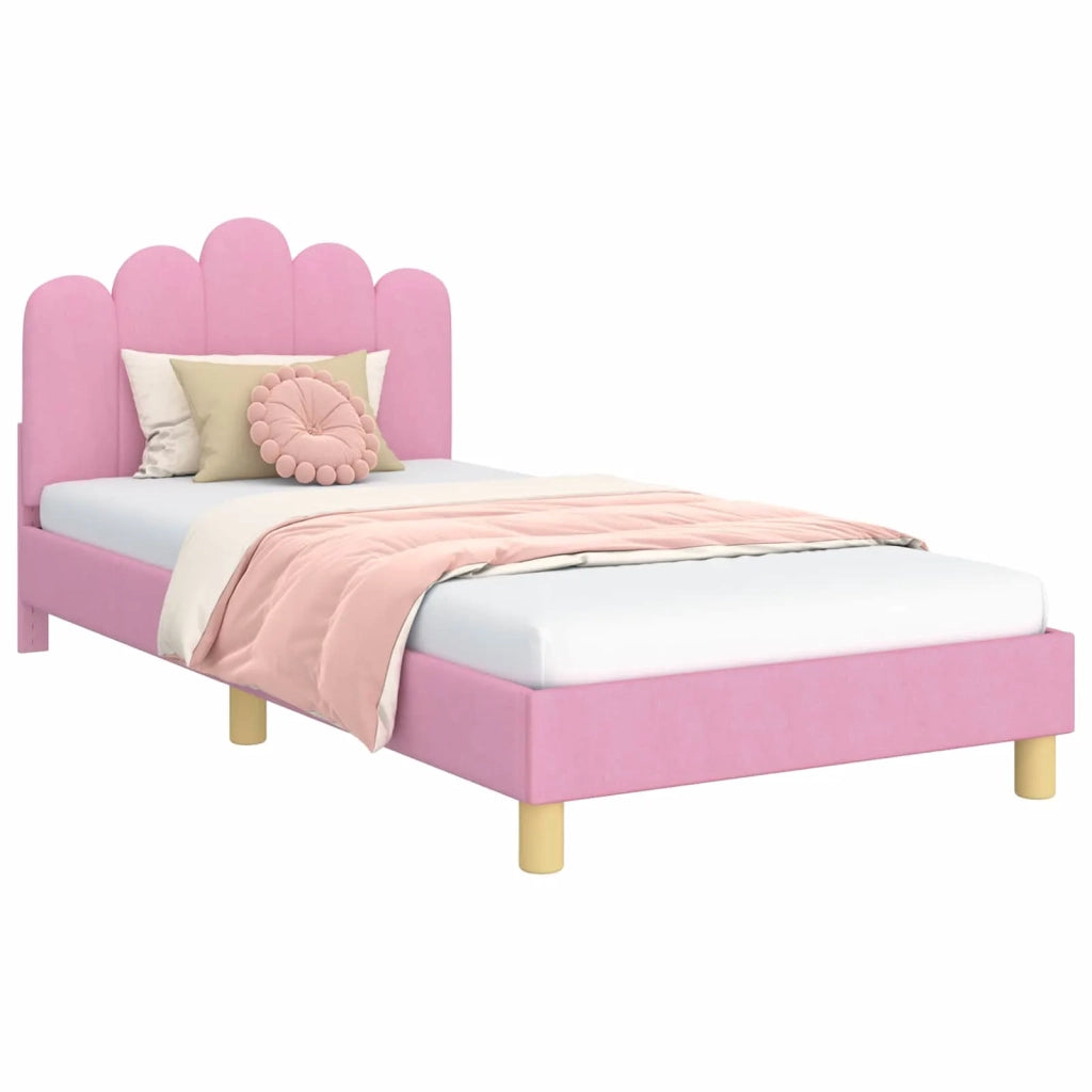 Struttura letto Bambini | Letto Infantile | Lettino con testata Rosa 90 x 190 cm Tessuto