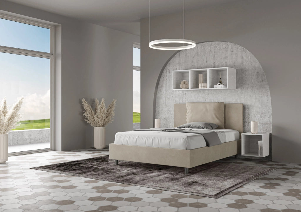 BS COM Letto una piazza e mezza senza rete imbottito 130x210 microfibra sabbia