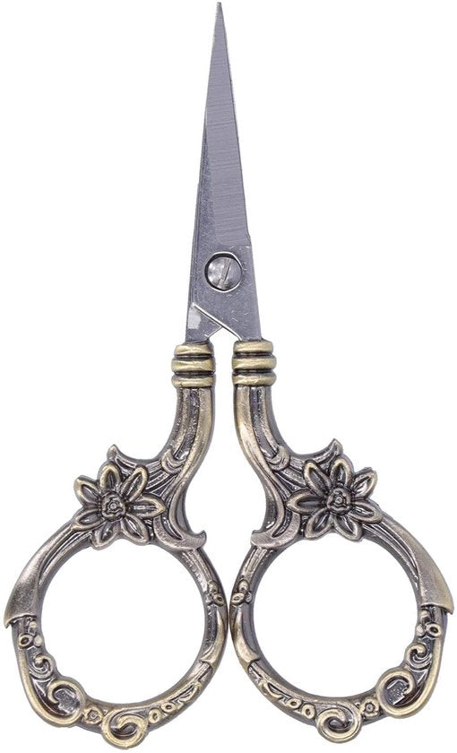 Schaar per tessuto con disegno floreale - Borduromacchina - Scatto per tessuto - Arneso ergonomico - Acciaio inossidabile - Scatto per tessuto con disegno floreale