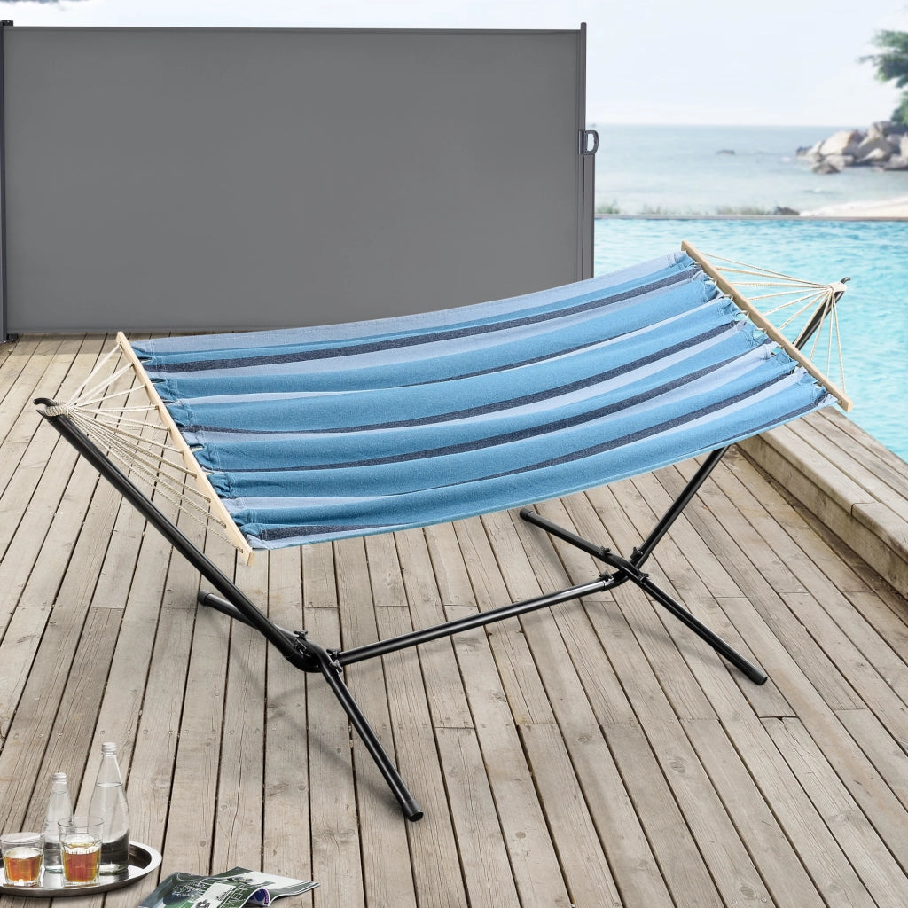 Amaca con Supporto in Acciaio con Telo 200 x 100 cm a Strisce Blu [en.casa]