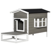 Casetta per Gatti in Legno con Terrazza ¨C zephmum ¨C Grigio+Bianco 115x66.5x74.7 cm