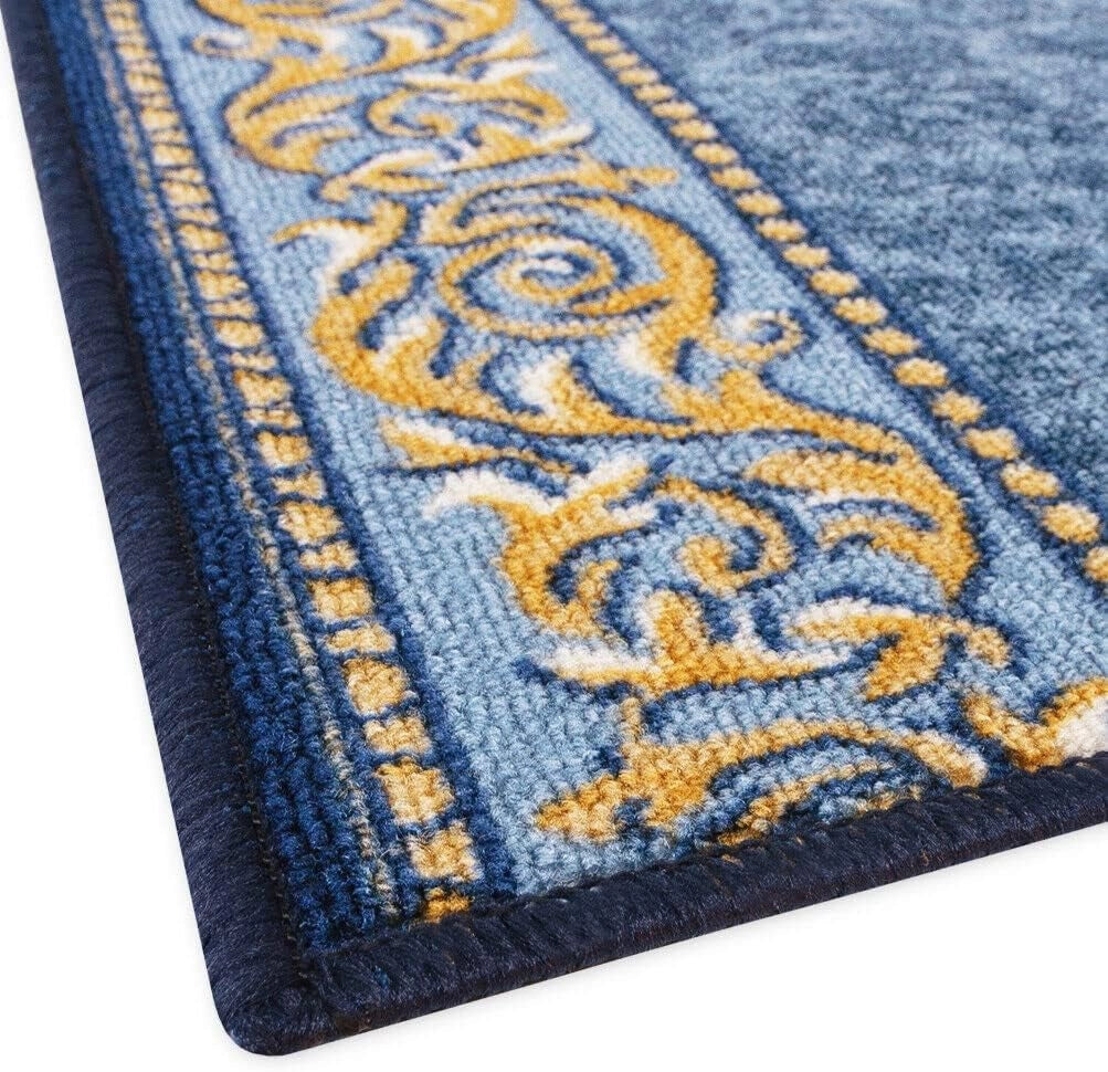 Passatoia Scala Bordata 67x600 cm Ingresso Corridoio Tappeto Cucina Gradini Stile Barocco Blu