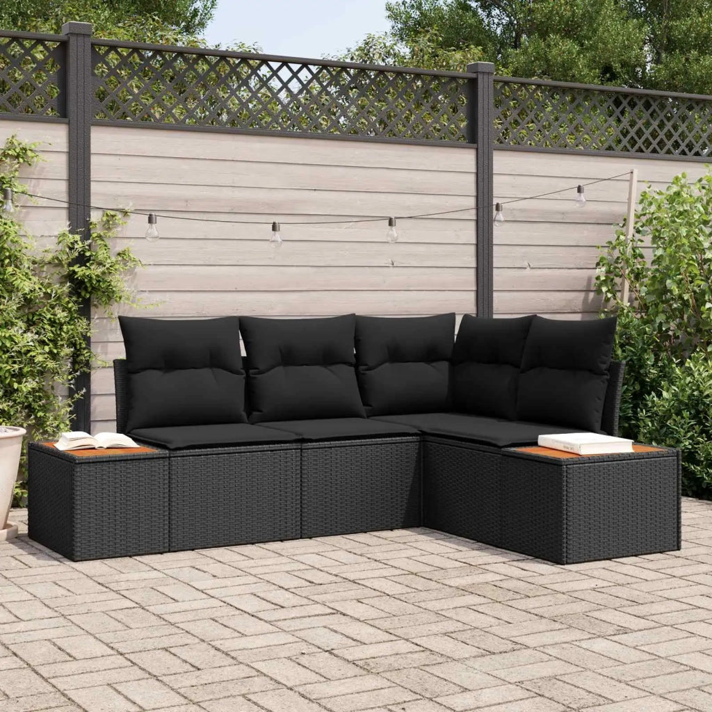 Set Divano da Giardino con cuscino 4 pcs Nero Polyrattan