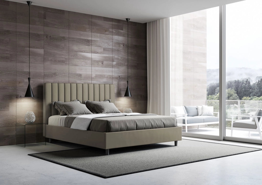 BS COM Letto matrimoniale con rete imbottito 160x200 similpelle cappuccino