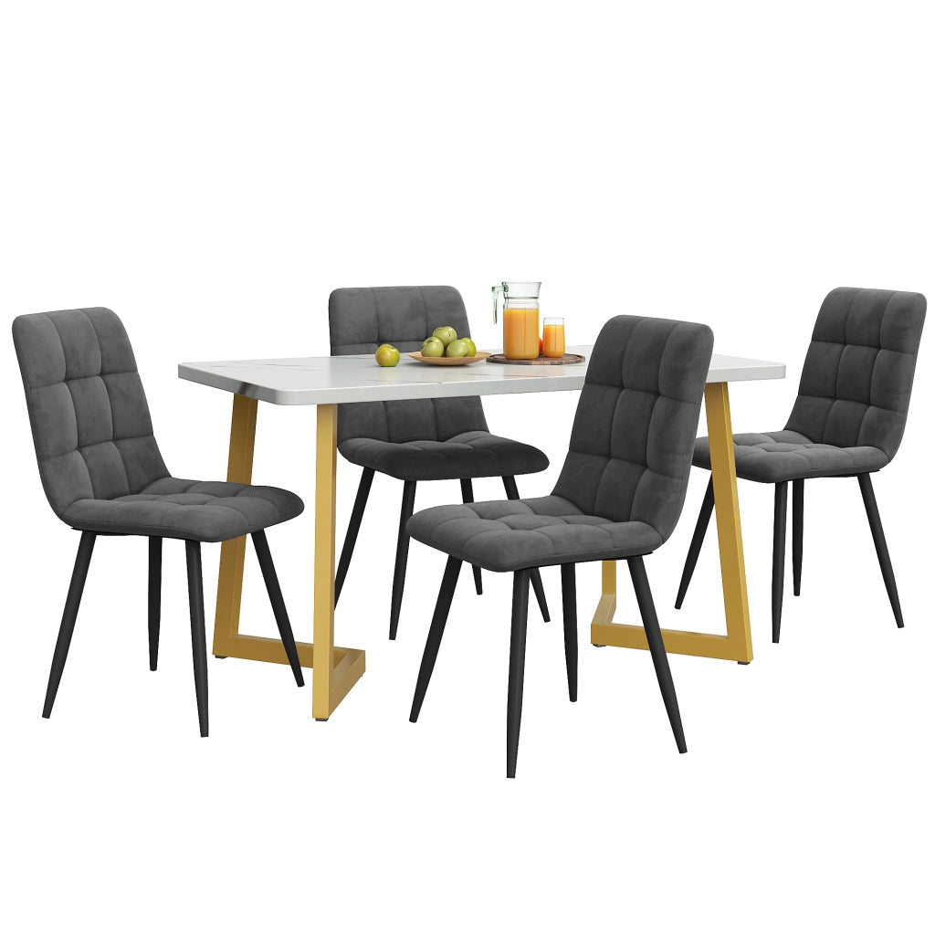 Tavolo da Pranzo Allungabile con 4 Sedie ¨C MINIMAL ¨C Rettangolare, Velluto Grigio Scuro, Gambe Dorate