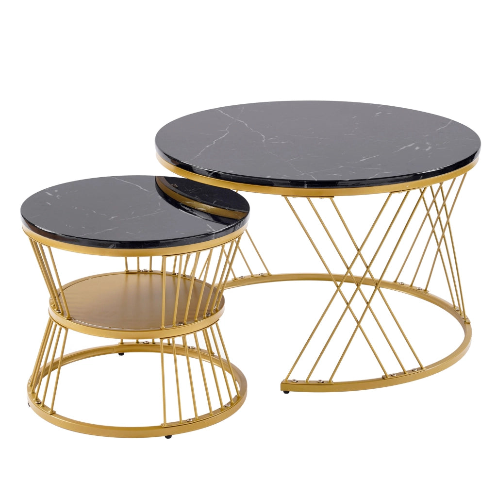 Tavolino da salotto nidificante moderno - Zephmum - Set di 2, cornice dorata, finitura lucida