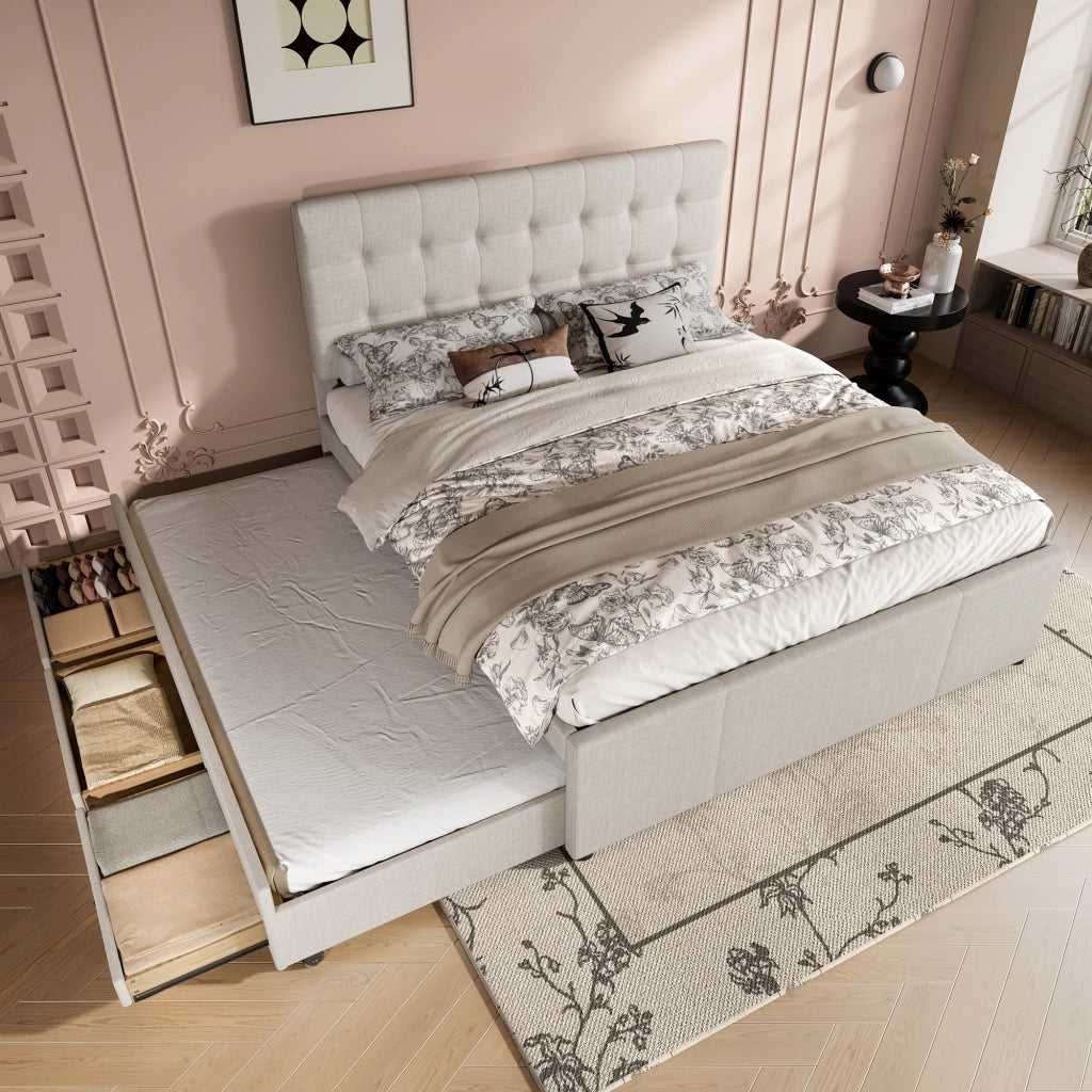 letto imbottito lino beige 140 x 200 cm
