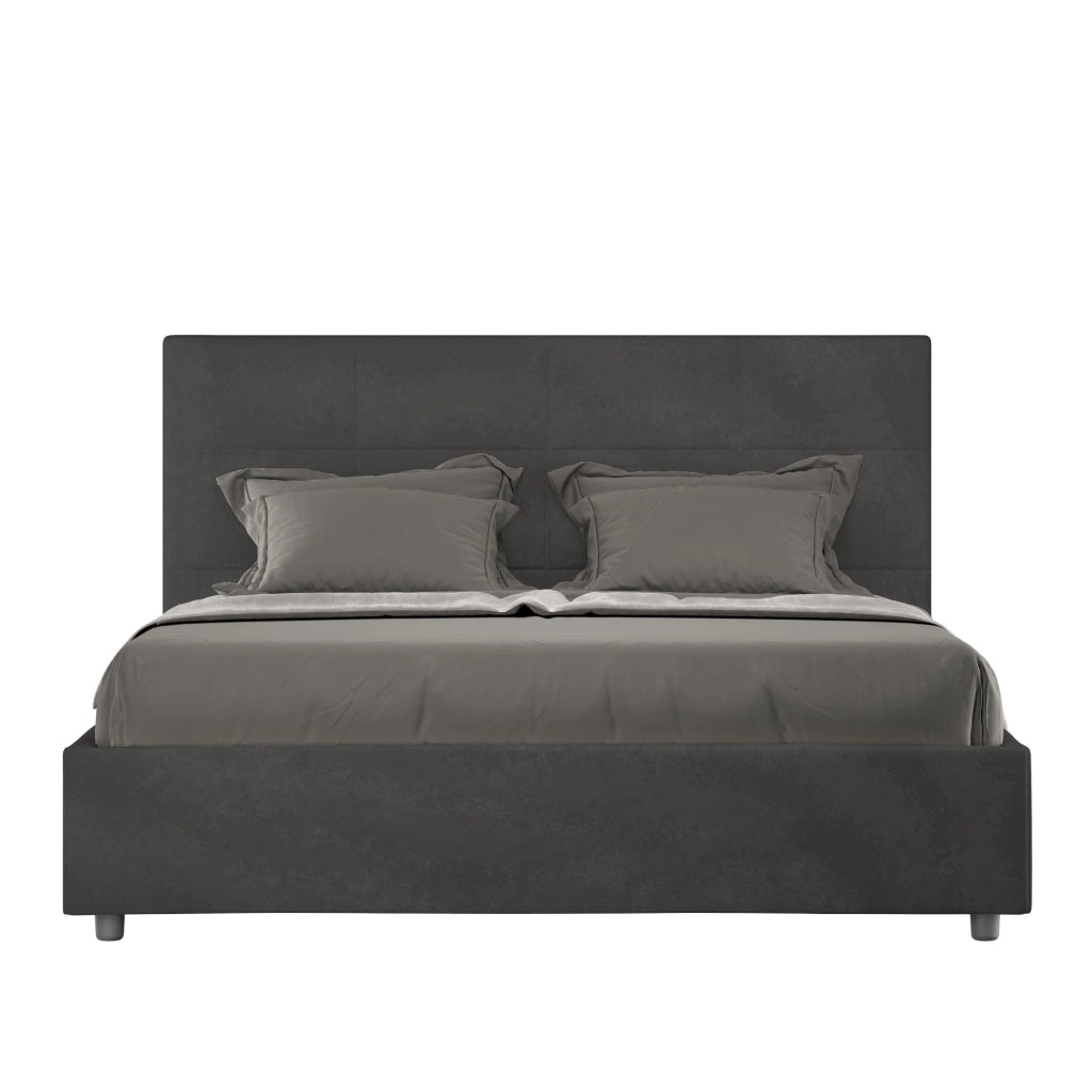 BS COM Letto queen size senza rete imbottito 150x190 microfibra grigio