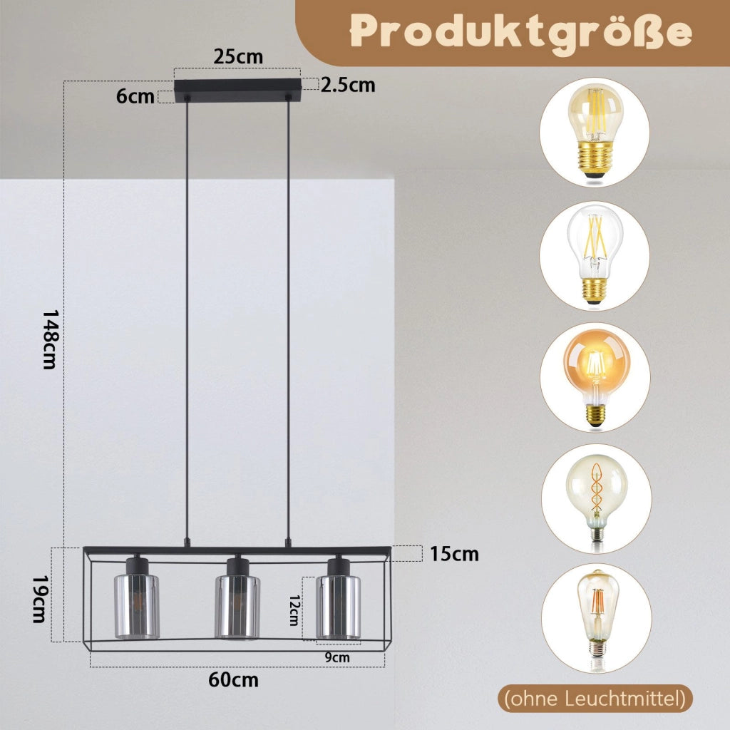 Lampada a sospensione ZMH vintage 3 luci vetro E27 per sala da pranzo e cucina