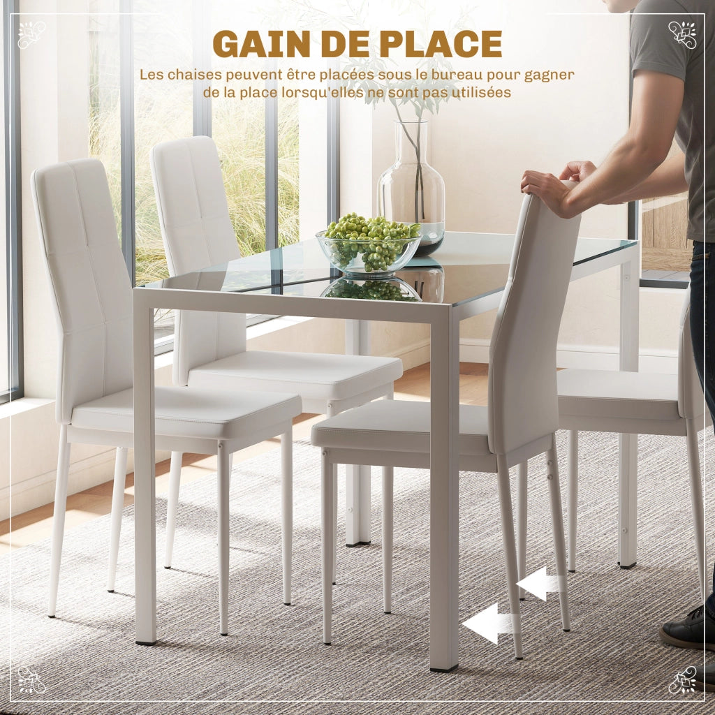 Tavolo da pranzo allungabile con sedie ¨C Minimal ¨C Bianco, vetro, 90x200