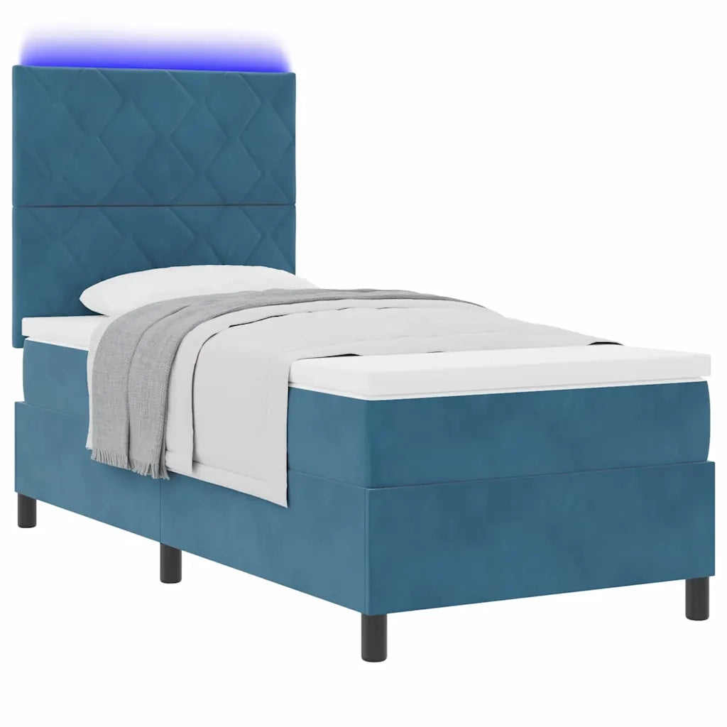 Letto a Sorgente LED con testiera Blu Scuro 90 x 190 cm Velluto 3343350