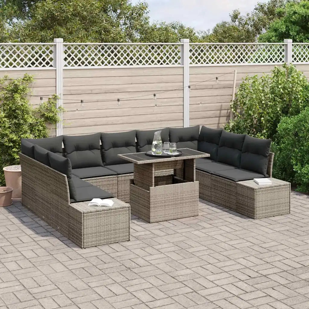 Set Divano da Giardino 10 pcs Grigio Poly Rattan 3357982
