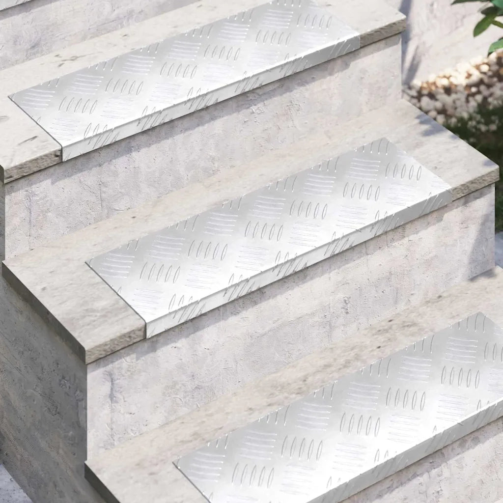 Gradini per Scale 10 pz | Tappetini per scale autoadesivi Argento 60 x 18 x 2,5 cm Alluminio