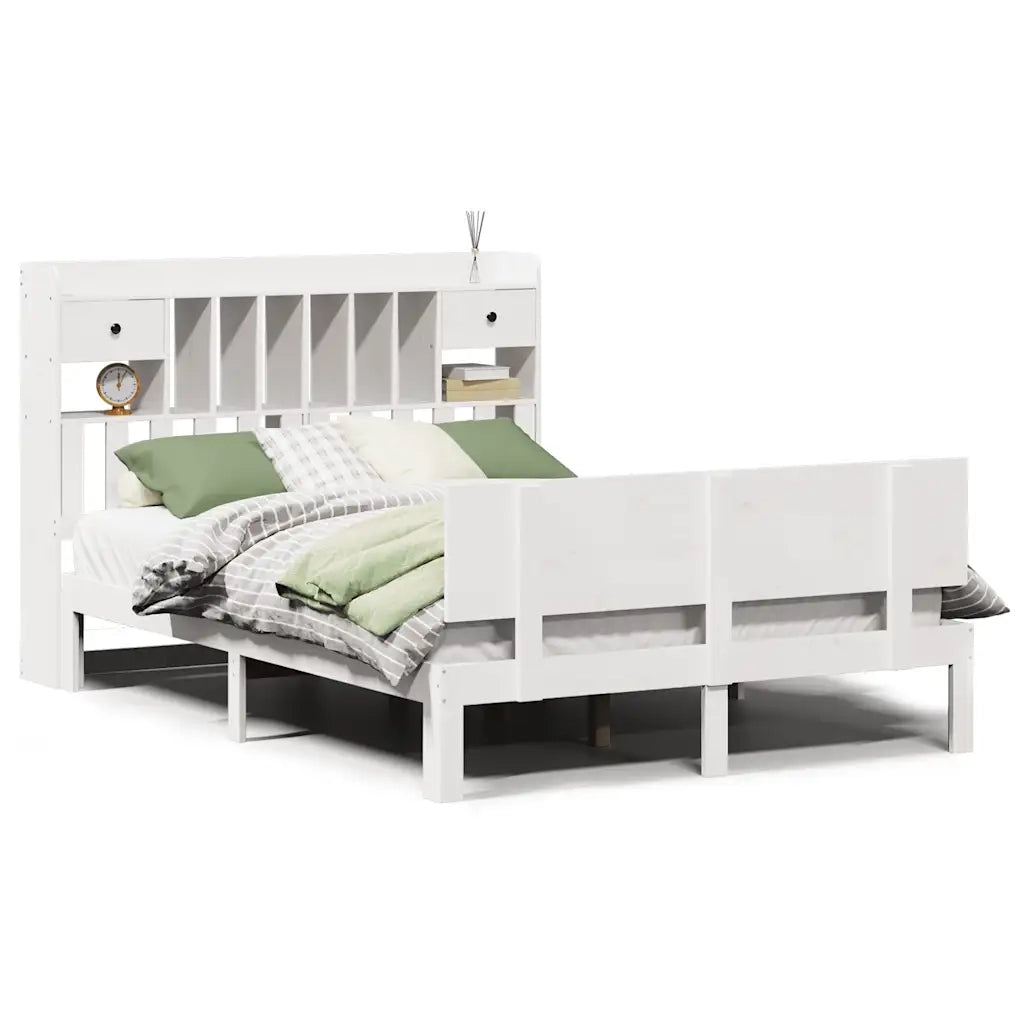 Letto Libreria senza Materasso-Struttura Letto con contenitore Bianco 140x190 cm Legno di Pino 756477