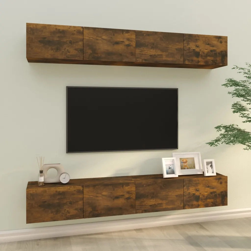 Mobili Porta TV a Parete 4 pz Rovere Fumo 100x30x30 cm 3114195