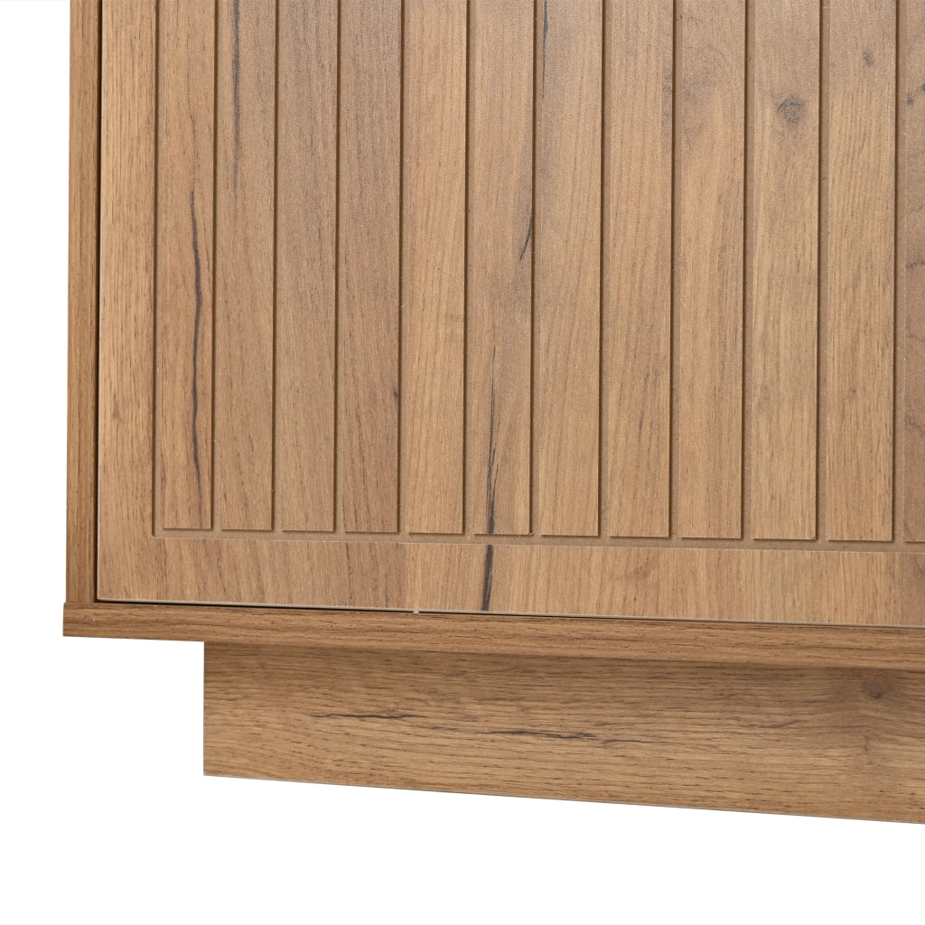Mobile TV 180 x 40 x 45 cm in pannello truciolare, colore naturale e nero, con ante in vetro temperato e illuminazione LED